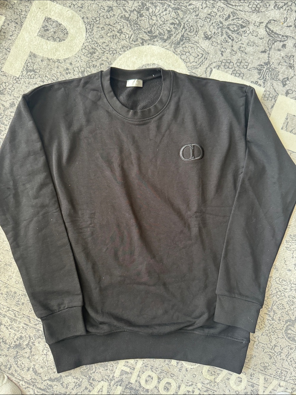 Dior Black Crewneck Sweatshirt with Tonal CD Patch